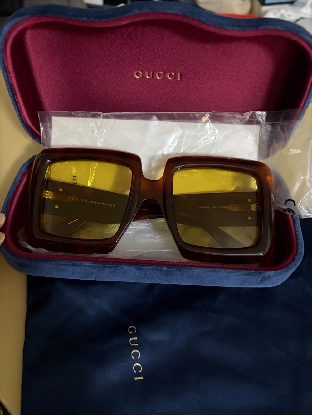 Gucci Women's Square Brown Frame Sunglasses with Yellow Lenses STYLE GG0783S